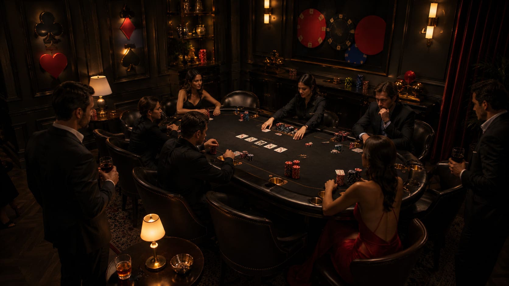 Goście w lounge Noble Circle Club podczas wspólnego oglądania transmisji pokerowej